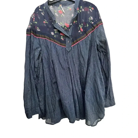 Free People Hearts And Colors Striped Tunic Blouse Top Size M - Picture 1 of 6